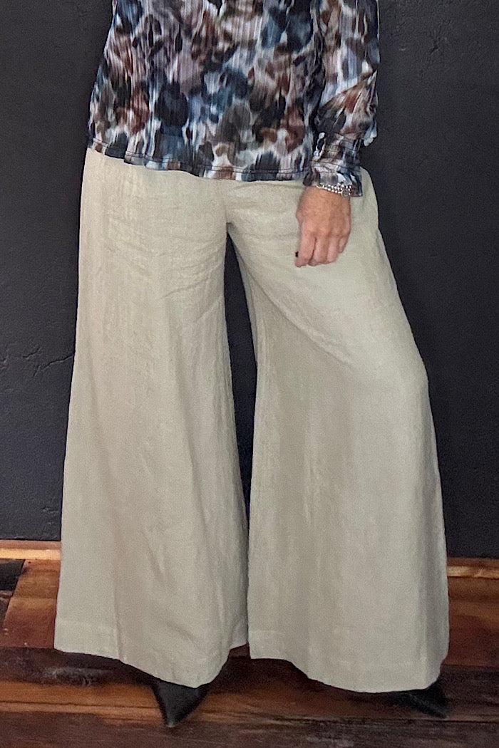 SOFT TOP WIDE LINEN PANTS - NATURAL