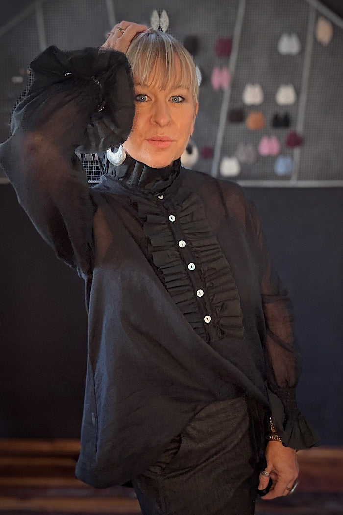 ODILE COTTON SILK BLOUSE - BLACK