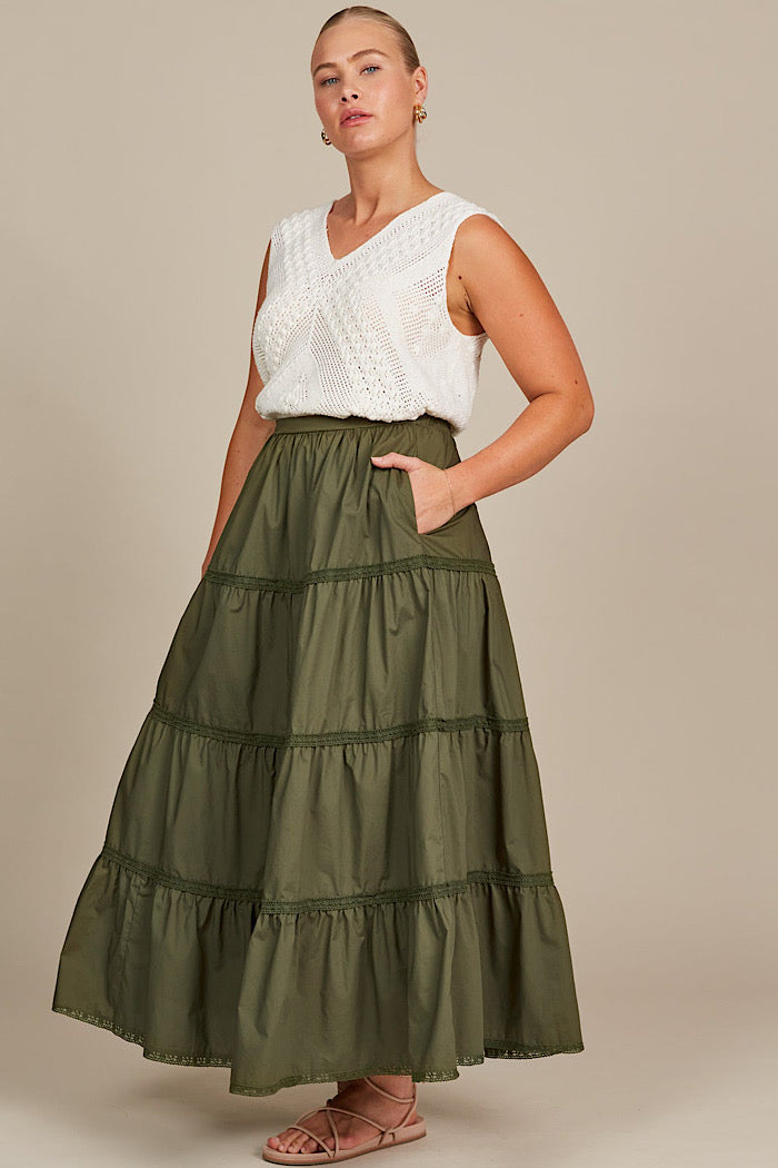 REMI TIERED SKIRT - OLIVE