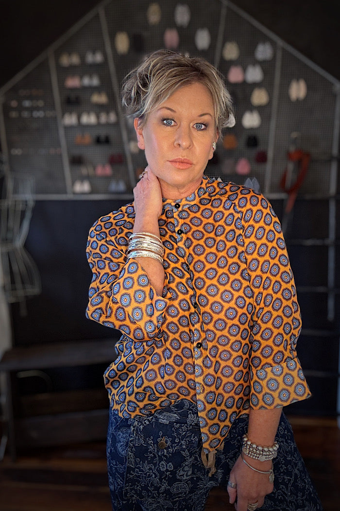 M.A. DAINTY SAMMY SHIRT/BLOUSE - ORANGE/BLUE
