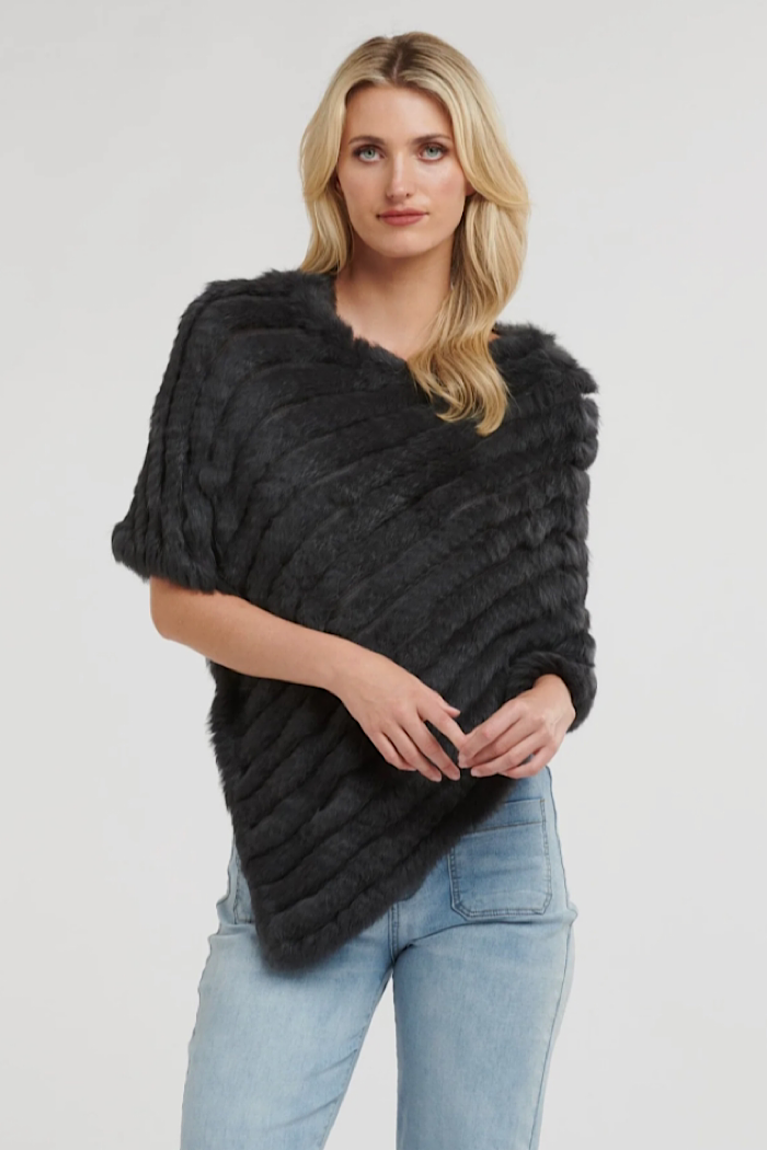 PIPER FUR PONCHO - BLACK