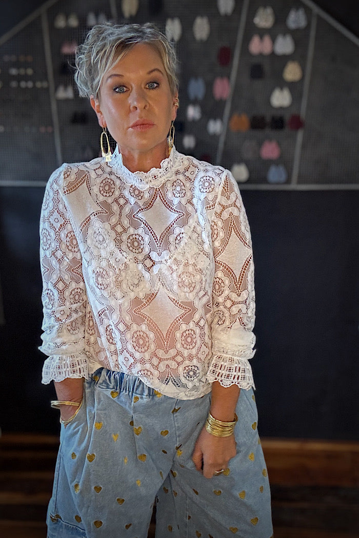 LA BOHEME GIRLS EZRA PANT DENIM HEARTS -