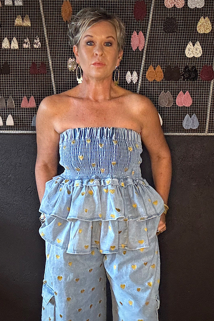 LA BOHEME GIRLS MIA MINI MULTI WEAR SKIRT/TOP DENIM HEARTS