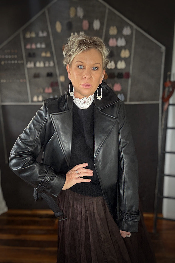 ELYSE BIKER LEATHER JACKET - BLACK