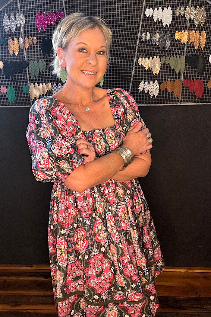REMI MINI DRESS - OLIVE FLEURON