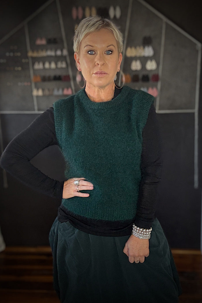 OLGA DE POLGA ASPEN KNIT ALPACA VEST - TEAL