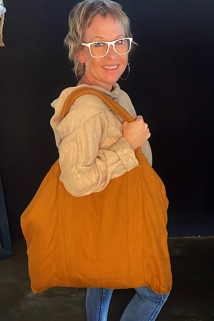 OVERSIZED LINEN TOTE - MUSTARD
