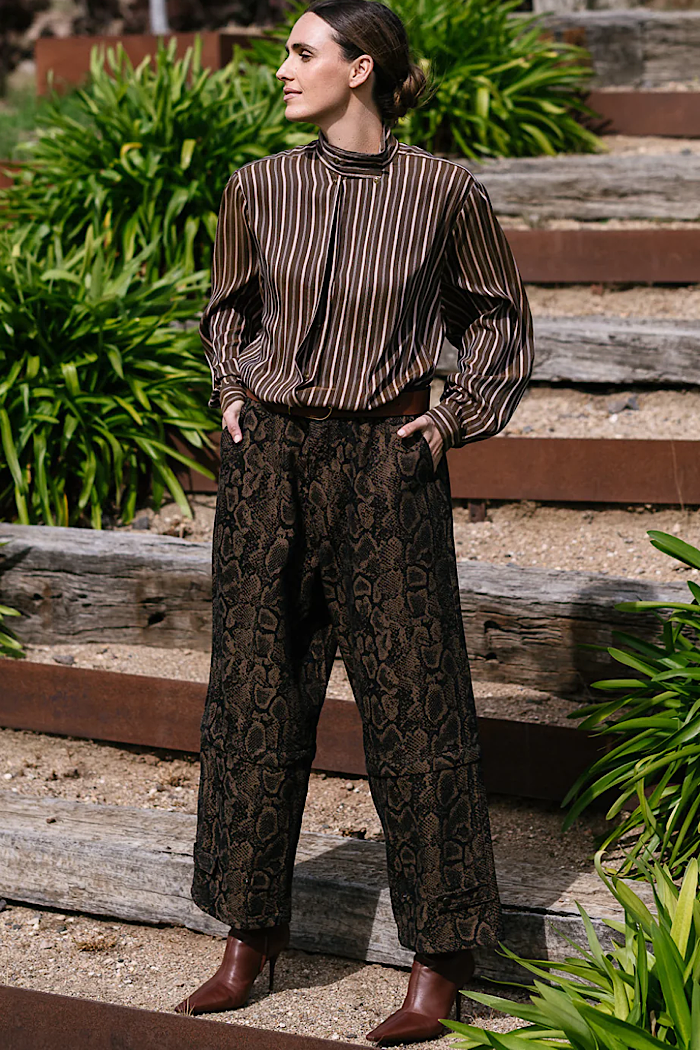 M.A. DAINTY TRUCKER JEANS - BROWN SNAKE