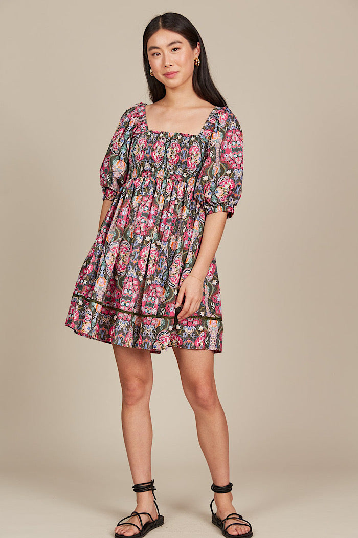 REMI MINI DRESS - OLIVE FLEURON