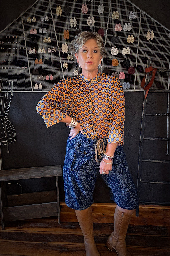 M.A. DAINTY SAMMY SHIRT/BLOUSE - ORANGE/BLUE
