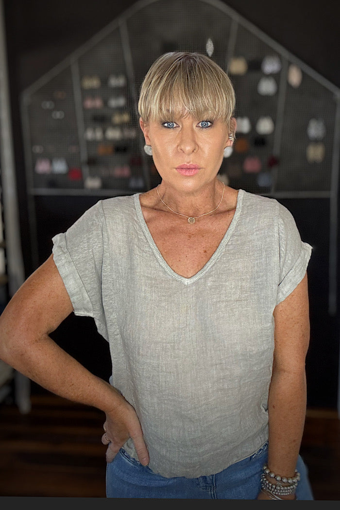 MIA LINEN TEE- NATURAL