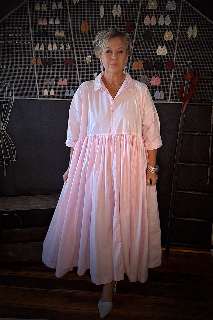 EDITH COTTON POPLIN DRESS - PINK