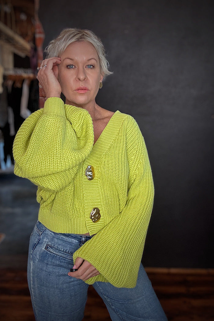 LA BOHEME GIRLS CROPPED ELSIE CARDI - MATCHA