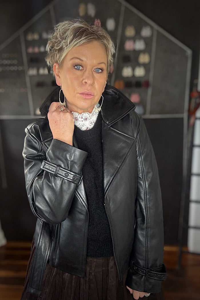 ELYSE BIKER LEATHER JACKET - BLACK