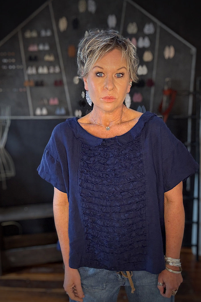 JUA LINEN TOP - INDIGO