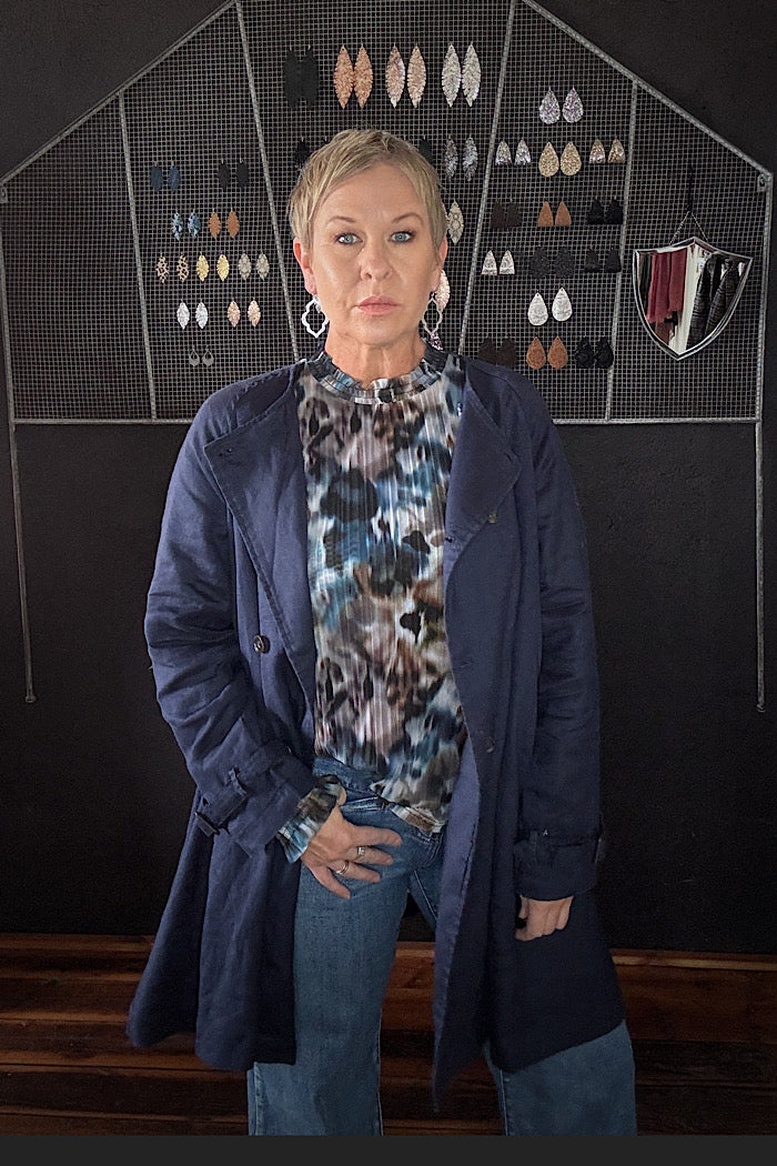 BERG FRENCH LINEN COLLARLESS PEACOAT - NAVY