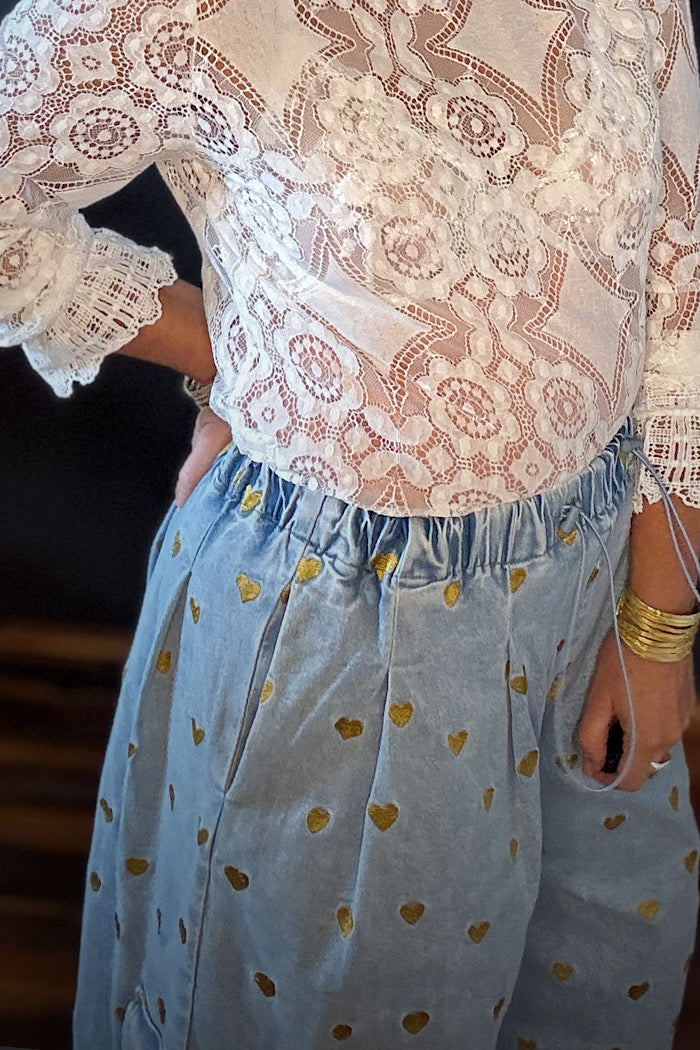 LA BOHEME GIRLS EZRA PANT DENIM HEARTS -