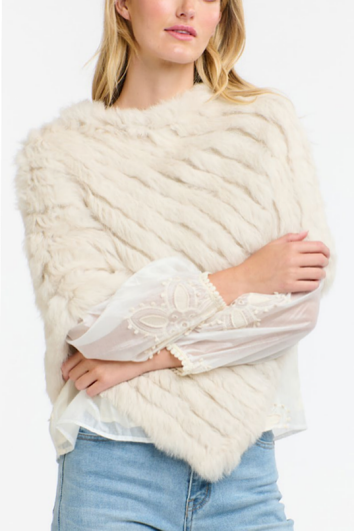 PIPER FUR PONCHO - CHALK