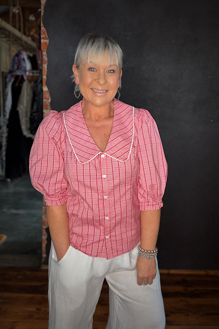 DARLING BLOUSE - RED CHECK