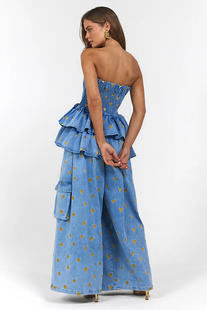 LA BOHEME GIRLS EZRA PANT DENIM HEARTS -