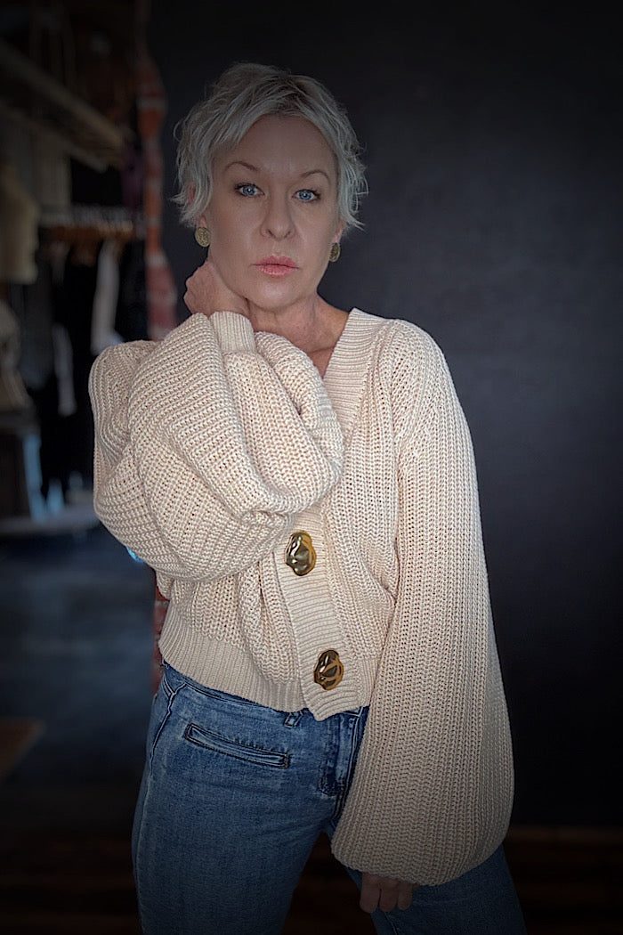 LA BOHEME GIRLS CROPPED ELSIE CARDI - STONE