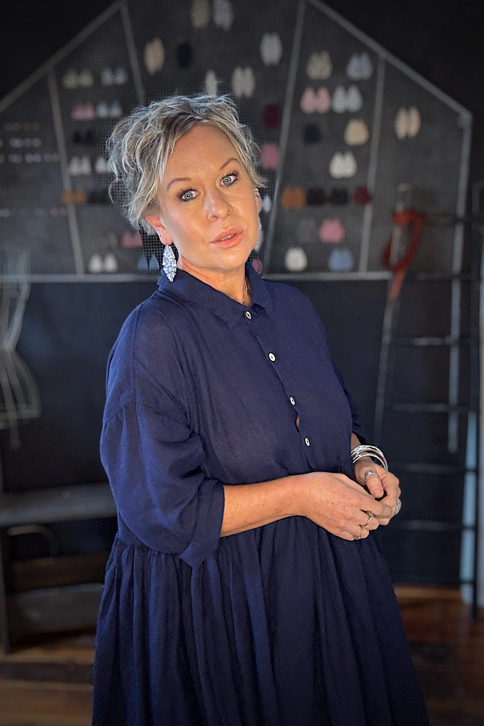EDITH LINEN DRESS - INDIGO