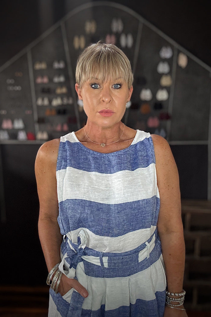 TAJI LINEN TOP - BLUE STRIPE