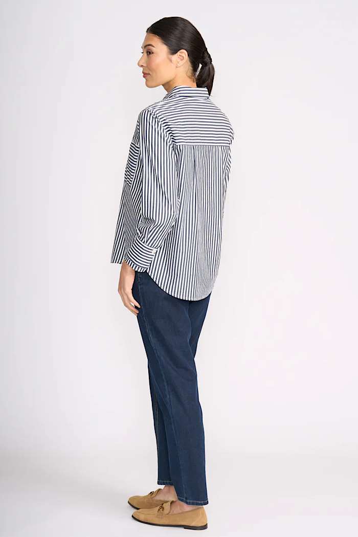 SEW DIRECTIONAL SHIRT - NAVY WIDE STRIPE