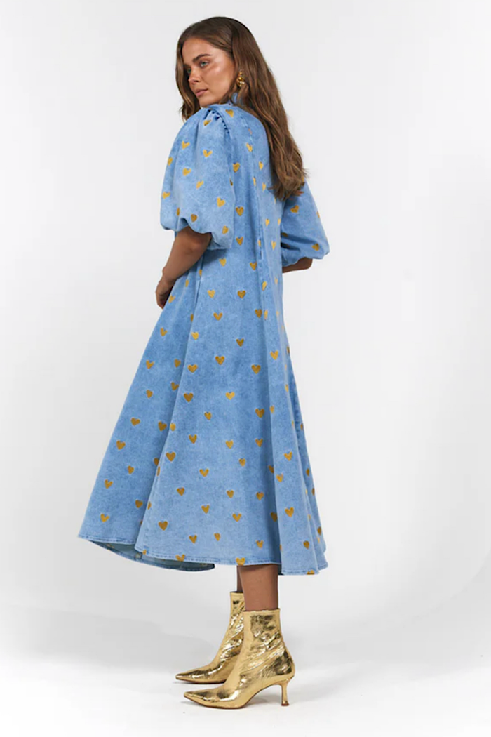 LA BOHEME GIRLS PEYTON MIDI DRESS DENIM HEARTS