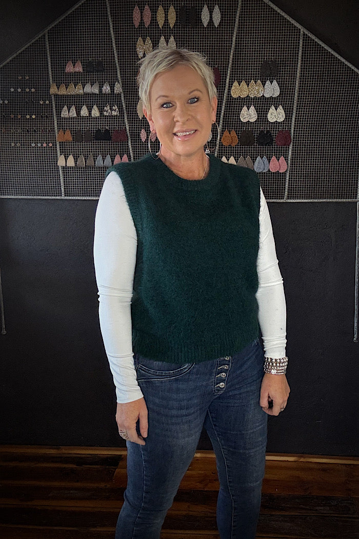 OLGA DE POLGA ASPEN KNIT ALPACA VEST - TEAL