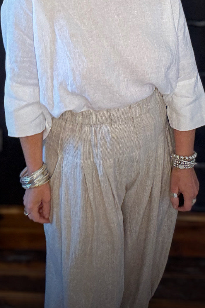 MONTAIGNE CHECK DESI LINEN PANTS - NATURAL