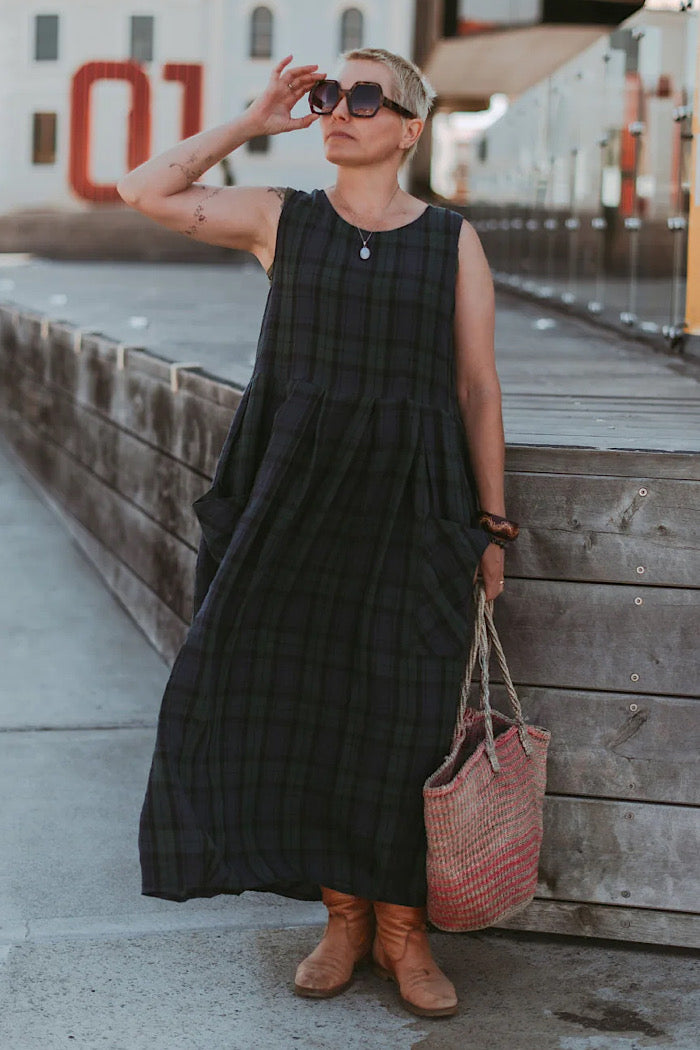 SARTENE FRENCH LINEN TARTAN DRESS
