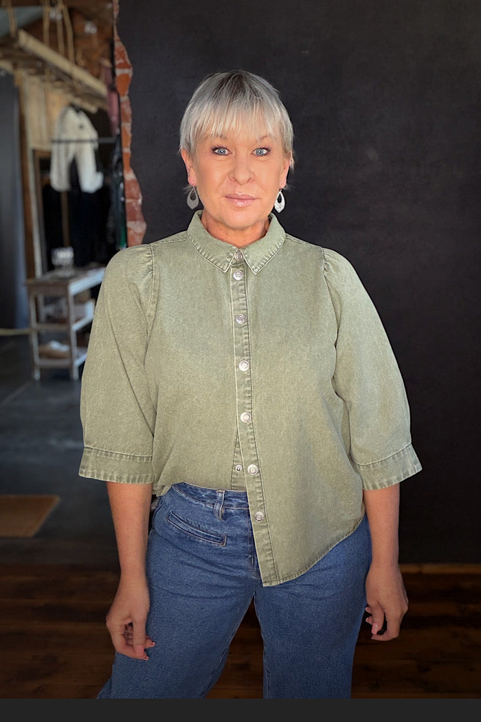 LOLLY’S LAUNDRY BONO SHIRT - DUSTY GREEN
