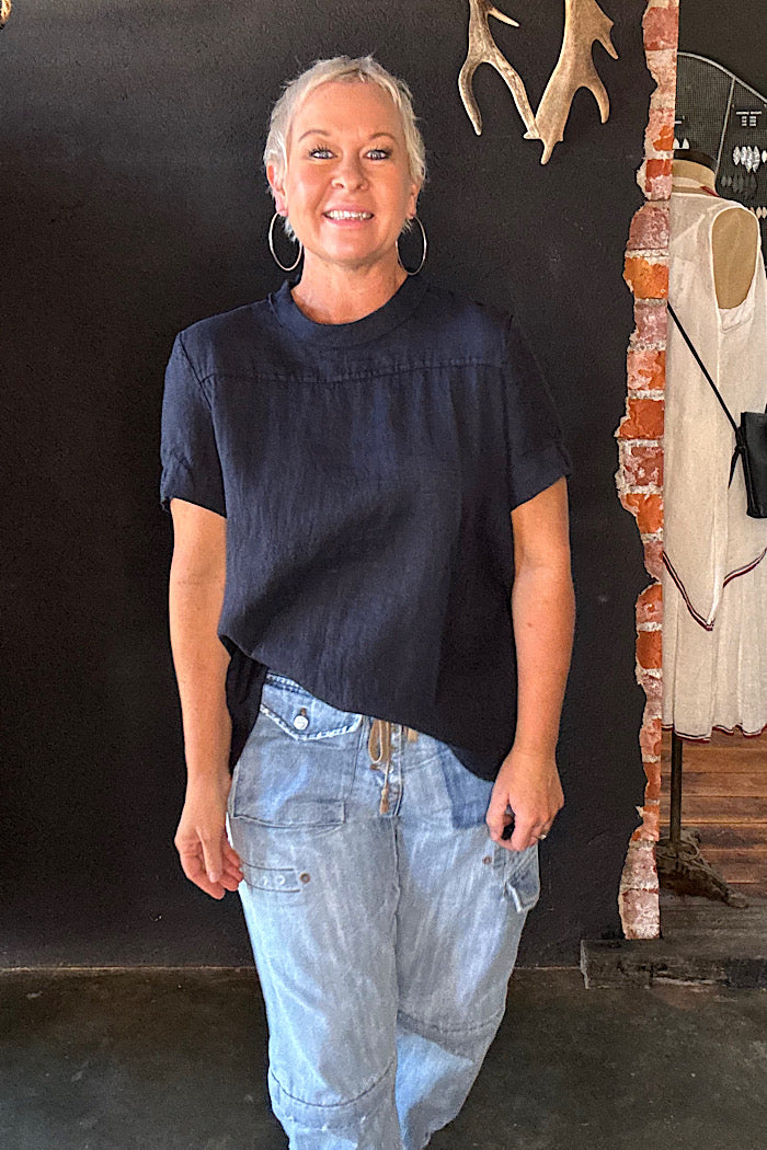 ADÉLINE LINEN SWING TOP - NAVY