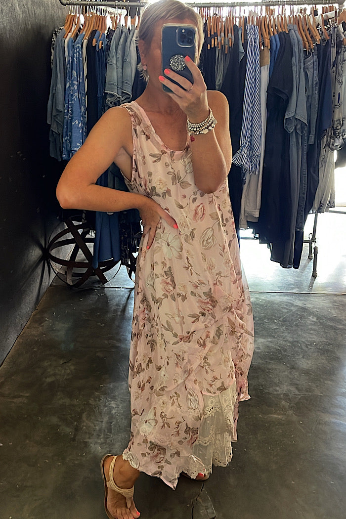 CHIFFON ANNABELLA DRESS - PINK PEONY