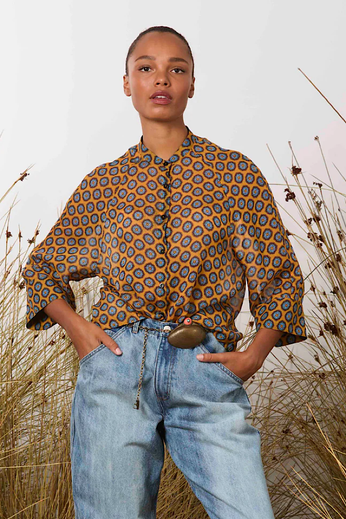 M.A. DAINTY SAMMY SHIRT/BLOUSE - ORANGE/BLUE