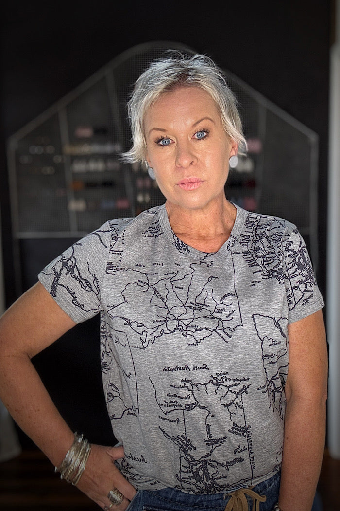 CIRCULAR BY MAUD ALICE DAINTY NAVIGATOR TEE - MAPS ON GREY MARLE