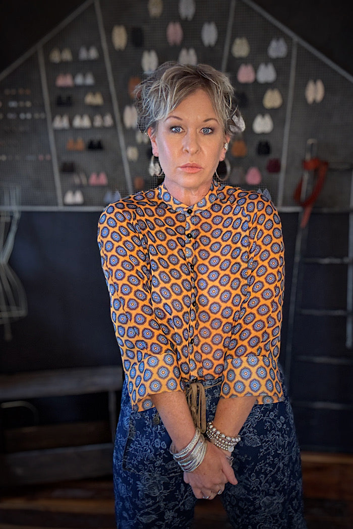 M.A. DAINTY SAMMY SHIRT/BLOUSE - ORANGE/BLUE