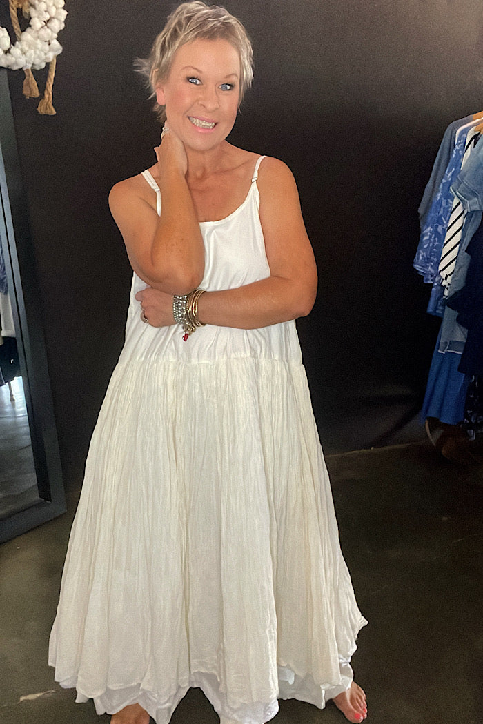 AMELIE LONG TUTU SLIP DRESS - WARM WHITE