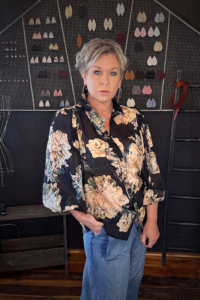 SOPHIA SHIRT - BLACK FLORAL