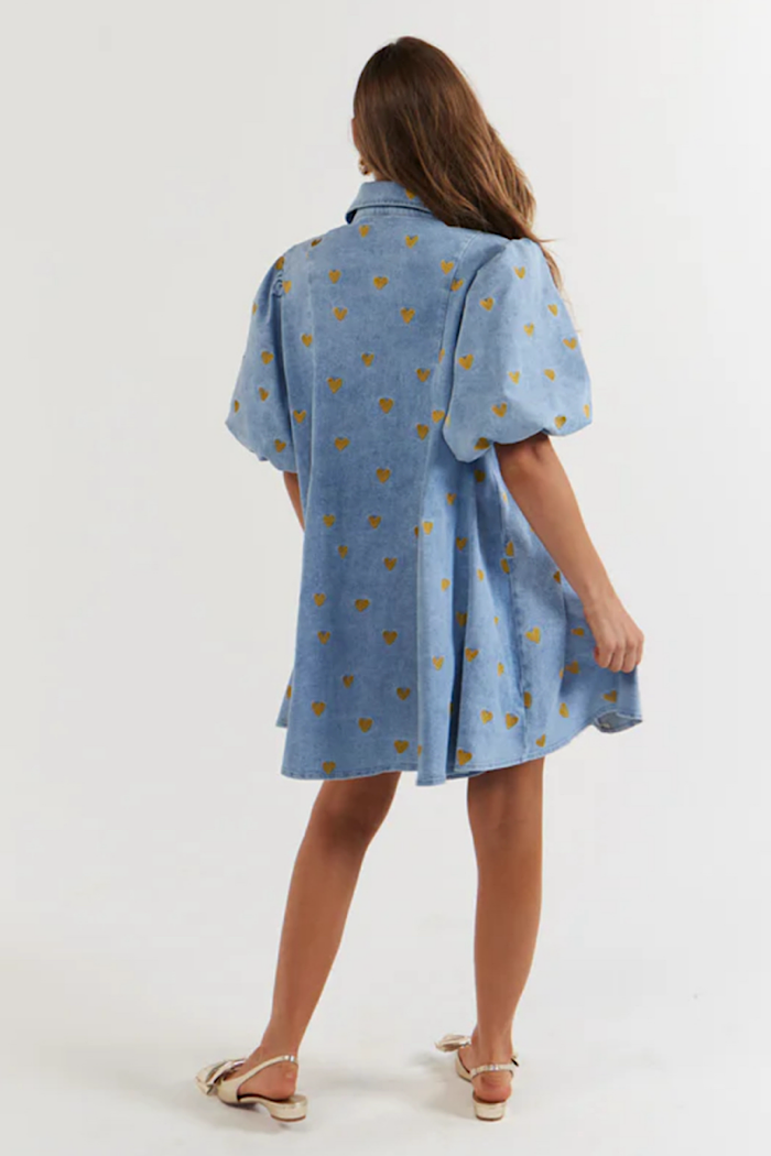 LA BOHEME GIRLS PEYTON MINI DRESS DENIM HEARTS