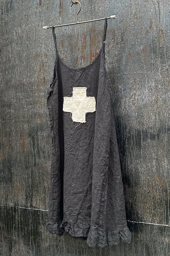 ELISA SLIP - SWISS CROSS - LINEN - BLACK