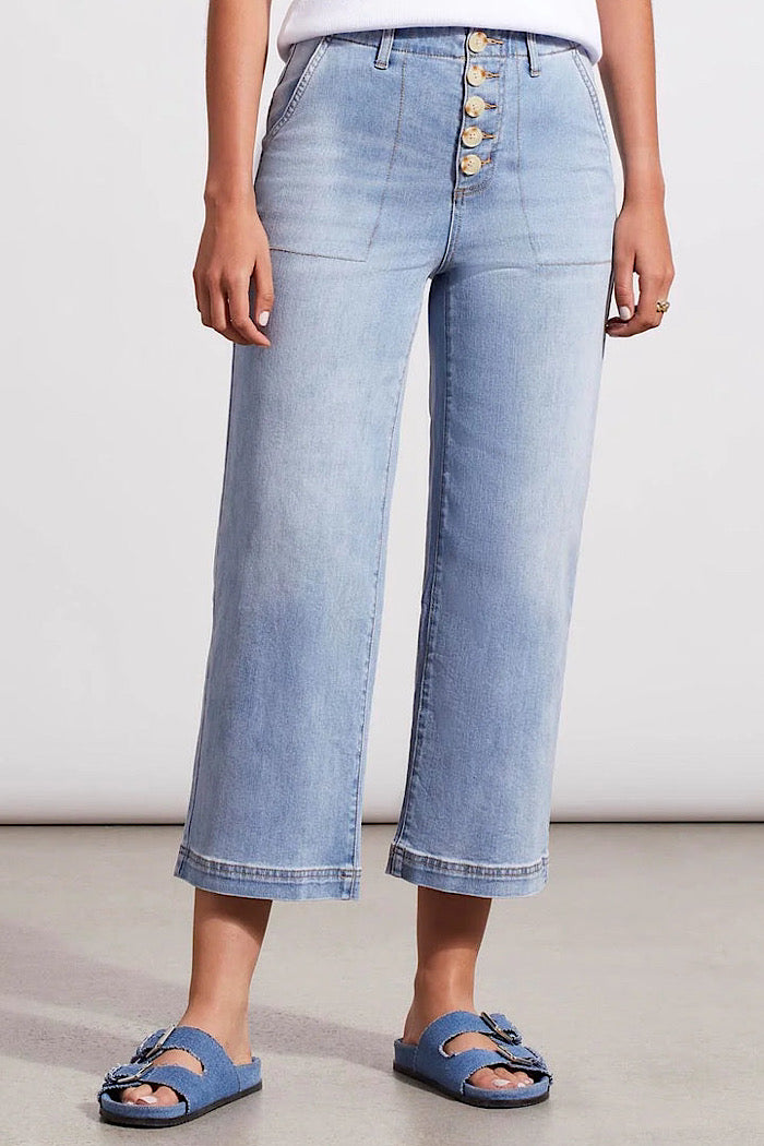 BROOKE HIGH RISE WIDE LEG CROPPED JEAN WITH BUTTON FLY - BEACH WASH