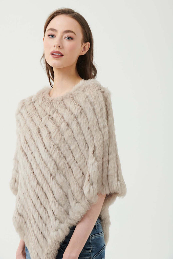 PIPER FUR PONCHO - STONE