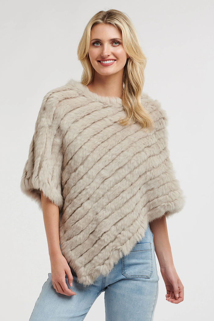 PIPER FUR PONCHO - STONE