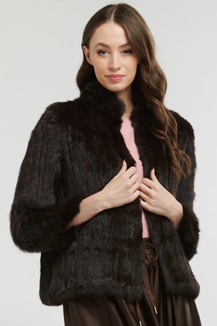 MOLLY HIGH NECK FUR COAT - CHOCOLATE