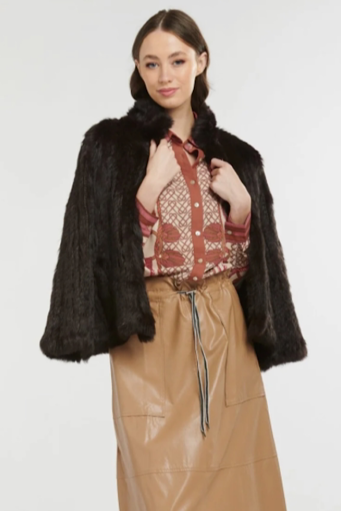 MOLLY HIGH NECK FUR COAT - CHOCOLATE