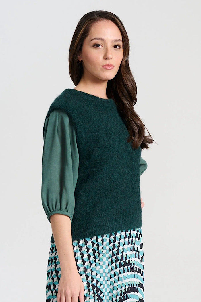 OLGA DE POLGA ASPEN KNIT ALPACA VEST - TEAL