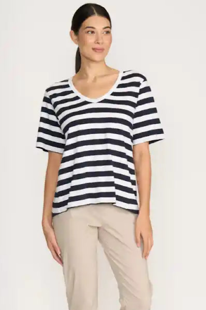 LINE & DINE BOLD STRIP T-SHIRT - NAVY/WHITE