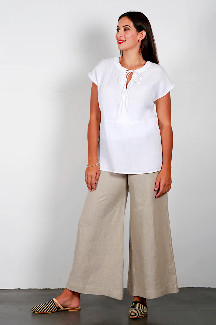 SOFT TOP WIDE LINEN PANTS - NATURAL